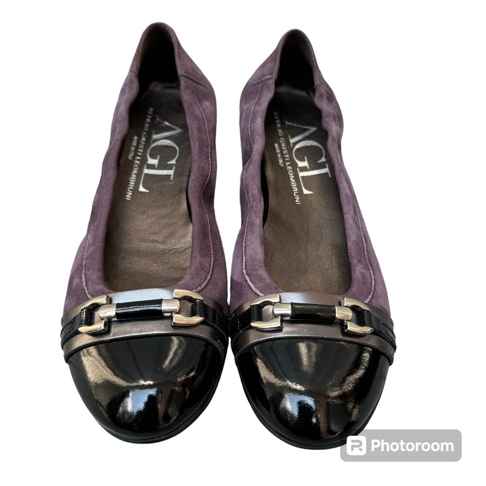 AGL Attiliio Giusti Leombruni Purple Black Cap Toe Ballet Denim Flats Comfort